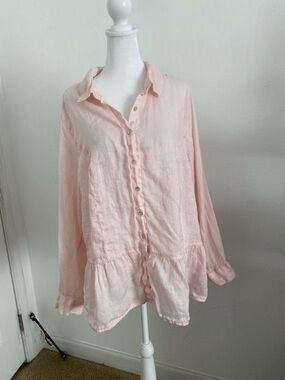 Tahari Pale Pink Button-Down Peplum Blouse